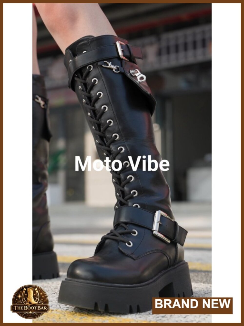 Knee High Platform Combat Boots Faux Leather Lace Up - Picture 6 of 6
